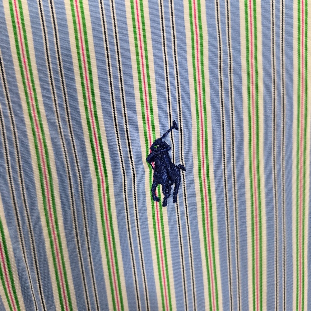 Vtg 90s Polo Ralph Lauren Blue Stripe Button Up L/S Shirt Men XL Classic fit
